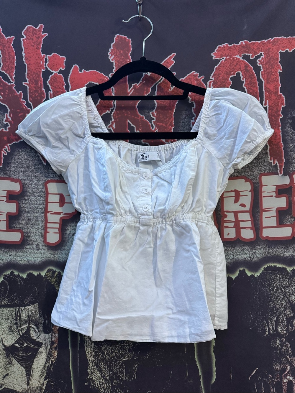 Hollister White Puff Sleeve Babydoll Top